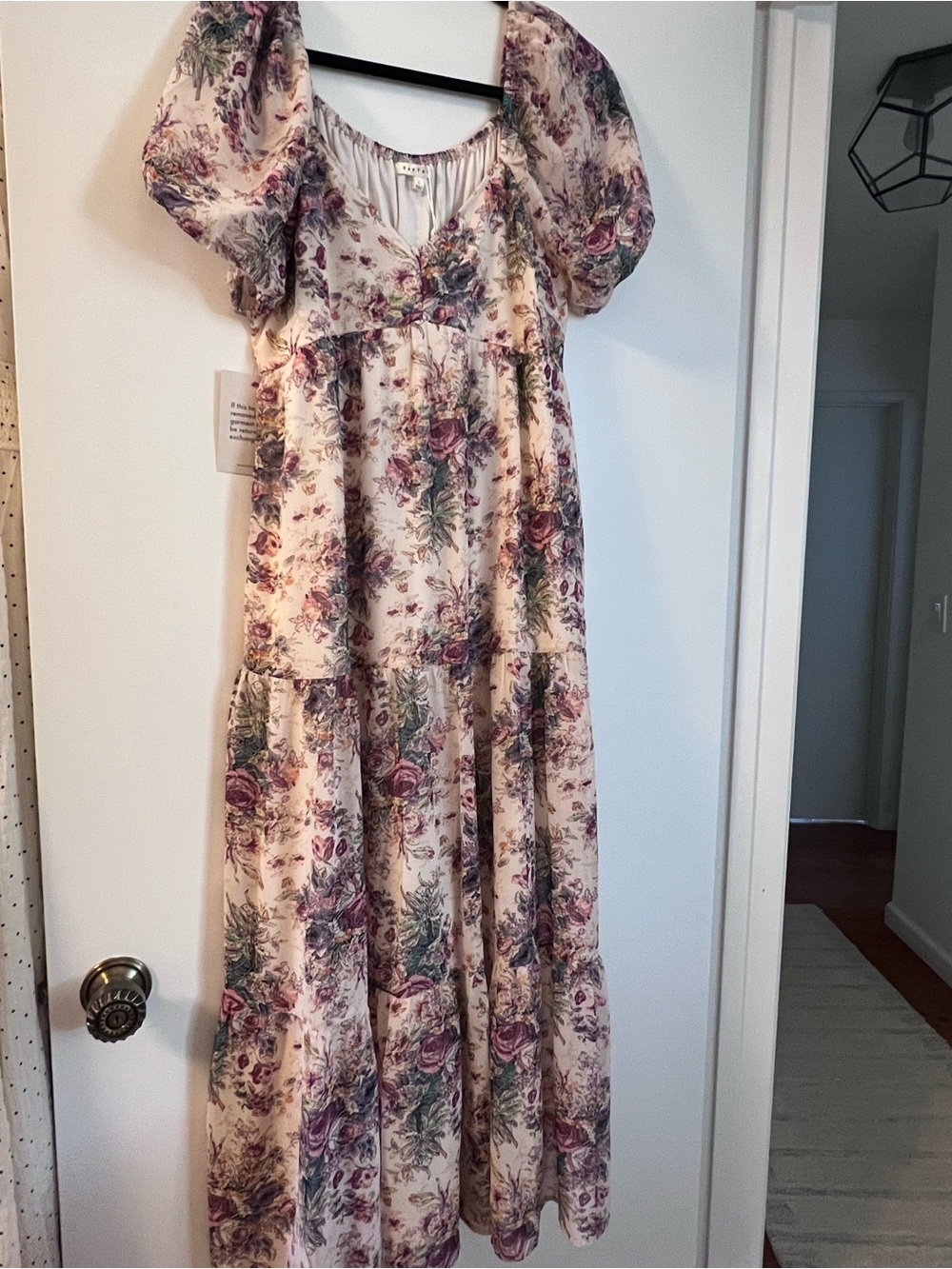 böhme Cream Floral Tiered Maxi with Mauve and Green Accents - NWT
